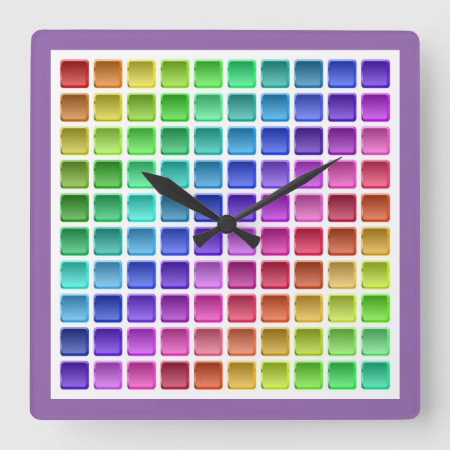COLORFUL TILE SQUARES SQUARE WALL CLOCK (Front)