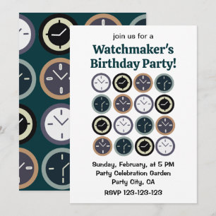 Colorful Time Clock Pattern Watchmaker Birthday Invitation
