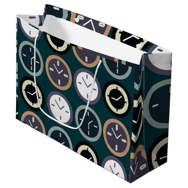 Colorful Time Clock Pattern Watchmaker Birthday Large Gift Bag (Front Angled)