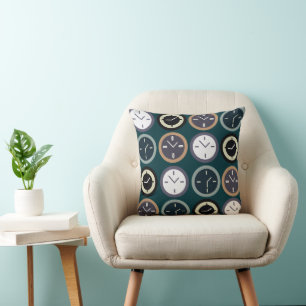 Colorful Time Clock Pattern Watchmaker Horologist Cushion