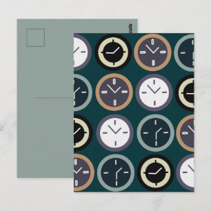 Colorful Time Clock Pattern Watchmaker Postcard