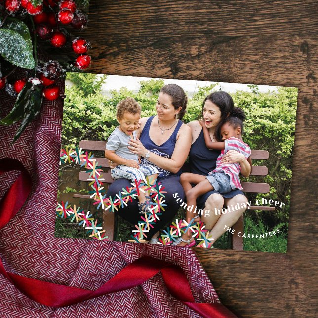Colorful Tinsel Garland Christmas Photo Card (Creator Uploaded)