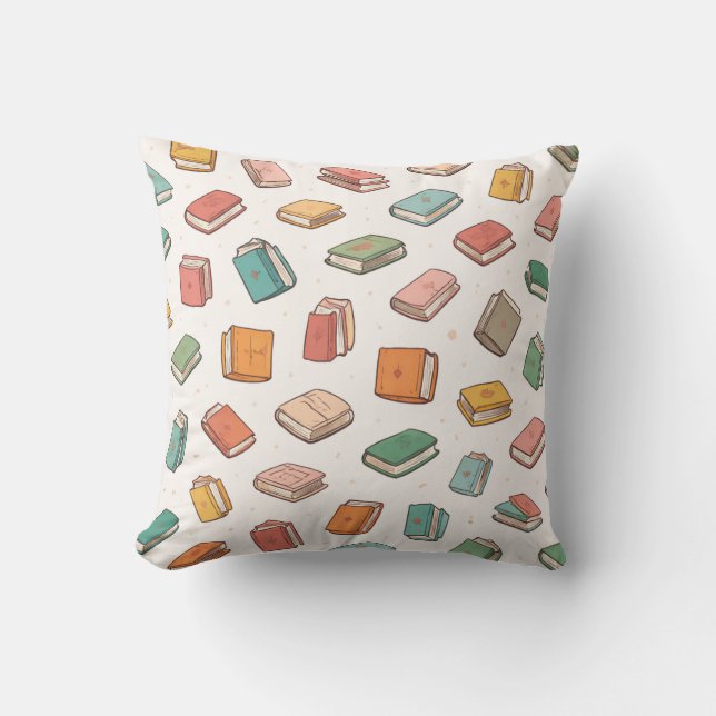 Colorful Tiny Repeating Books Pattern Cushion (Front)
