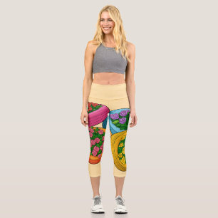 Colorful Tire Planters – Bright Floral Garden Capri Leggings