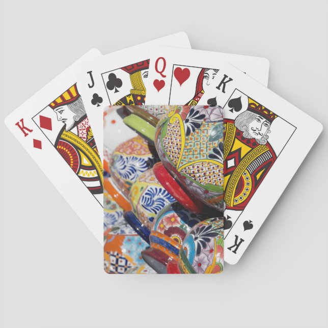Colorful traditional hand-painted Mexican pottery Playing Cards (Back)