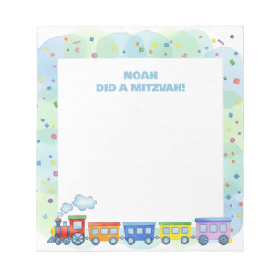 Colorful Train Themed Personalized Mitzvah  Notepad