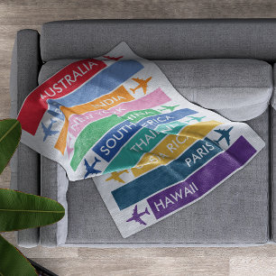 Colorful Travel Bucket List Fleece Blanket
