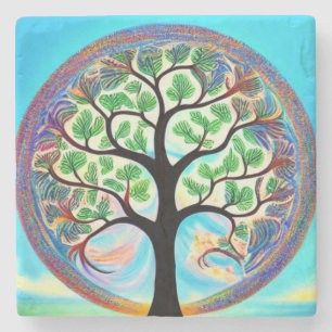 Colorful Tree of Life Marble Coaster