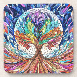 Colorful Tree of Life Mosaic art Coaster