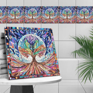Colorful Tree of Life Mosaic art Tile