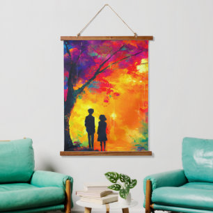 Colorful Tree of Love Hanging Tapestry
