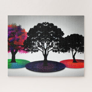 Colorful Tree Trio Vibrant Autumn Leaves Jigsaw Puzzle