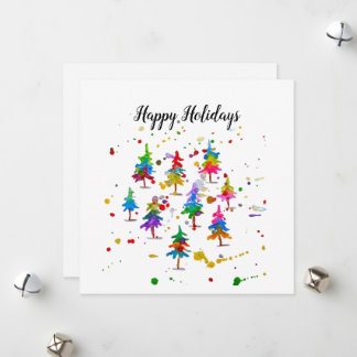 Colorful Trees with Snow Holiday Card