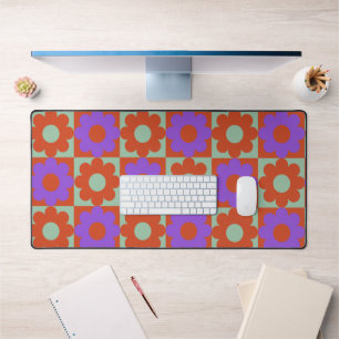 Colorful Trendy Retro flower Purple,Green,Red Desk Mat