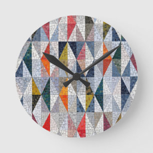 Colorful Triangles Geometric pattern Round Clock