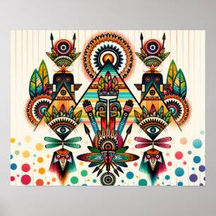 COLORFUL TRIBAL Mandala TOTEM SYMMETRICAL ART Poster