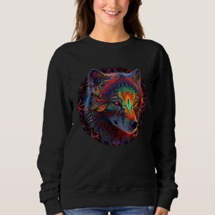 Colorful Trippy Psychedelic Wolf Wildlife Wolf Mou Sweatshirt