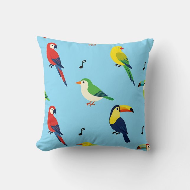 Colorful Tropical Birds Pattern Cushion (Front)