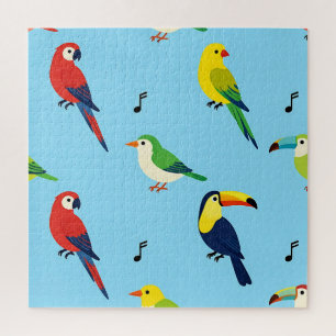 Colorful Tropical Birds Pattern Jigsaw Puzzle