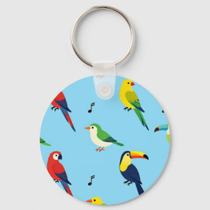 Colorful Tropical Birds Pattern Key Ring