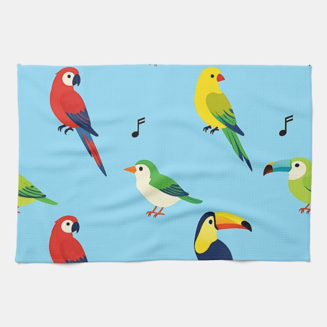 Colorful Tropical Birds Pattern Tea Towel (Horizontal)