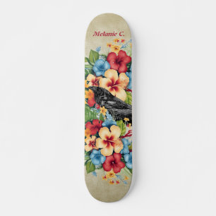 Colorful Tropical Black Raven  Skateboard