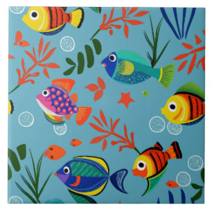 Colorful Tropical Fish Underwater Pattern Tile