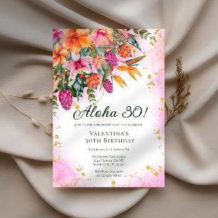 Colorful Tropical Floral Aloha Luau Birthday Party Invitation