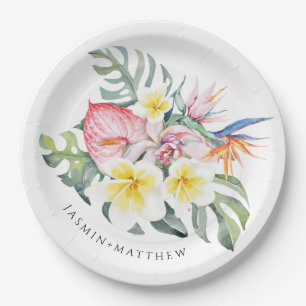 Colorful Tropical Floral Botanical Wedding Paper Plate