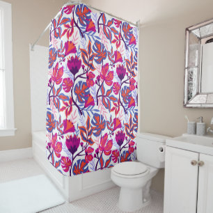 Colorful, Tropical Floral Pattern Shower Curtain