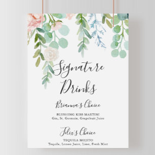Colorful Tropical Floral Signature Drinks Sign