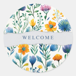 Colorful Tropical Floral Watercolor Welcome Paper  Classic Round Sticker