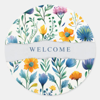 Colorful Tropical Floral Watercolor Welcome Paper  Classic Round Sticker