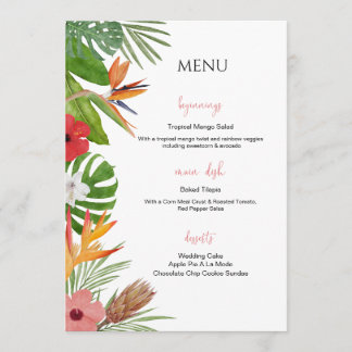 Colorful Tropical Floral Wedding Menu