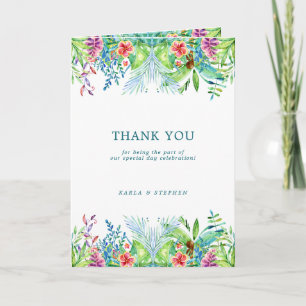 Colorful Tropical Flowers Border Thank You Card