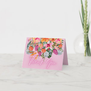 Colorful Tropical Flowers Disco Balls Neon Glow Thank You Card