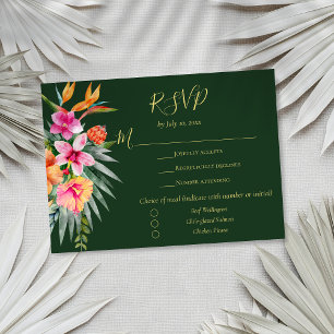 Colorful Tropical Flowers Orange Pink Wedding Meal RSVP Card