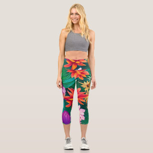 Colorful Tropical Flowers Pattern  Capri Leggings
