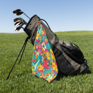 Colorful Tropical Flowers Pattern Golf Towel