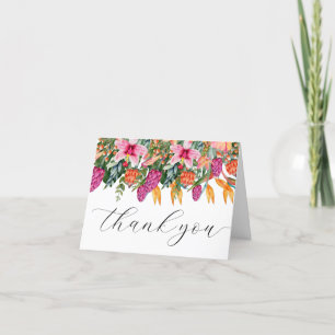 Colorful Tropical Island Flowers Orange and Pink Thank You Card