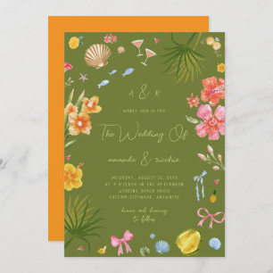 Colorful Tropical Island Whimsical Beach Wedding Invitation