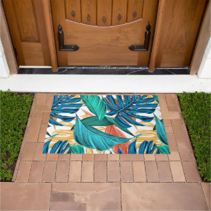 Colorful tropical leaves, exotic pattern design, doormat