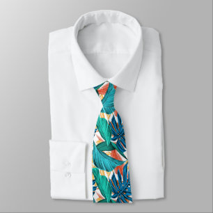 Colorful tropical leaves, exotic pattern design, tie
