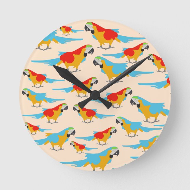 Colorful Tropical Macaw Pattern Round Clock (Front)