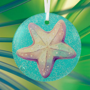 Colorful Tropical Starfish Christmas Holiday  Glass Tree Decoration