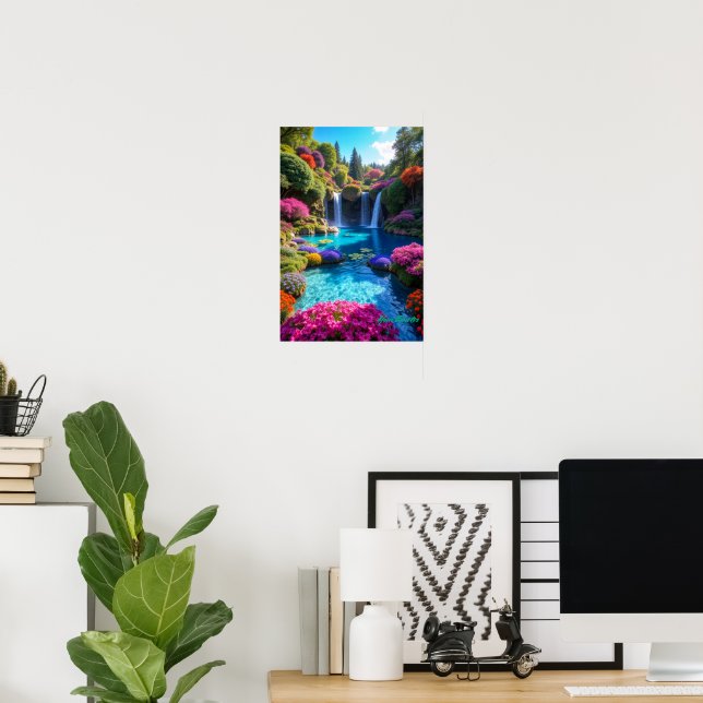 Colorful Tropical Waterfall Dreamscape Art Poster (Home Office)