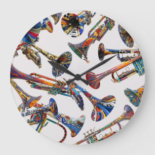 Colorful Trumpet Design Large Clock