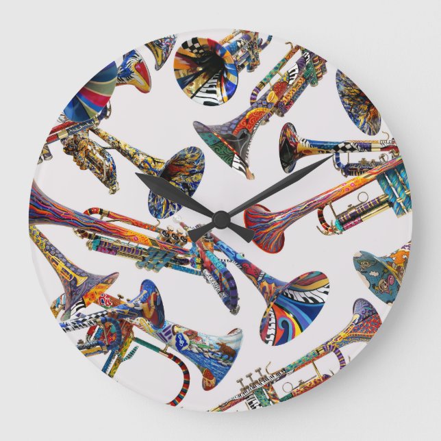 Colorful Trumpet Design  Large Clock (Front)