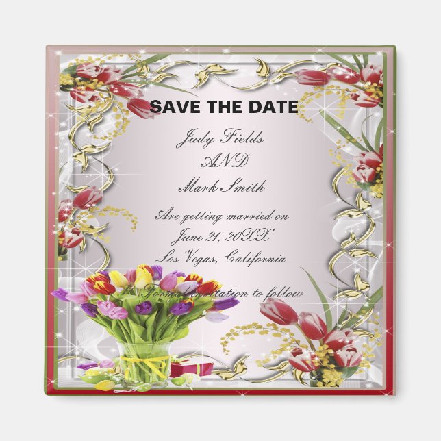 Colorful Tulip Floral Save The Date Magnet (Front)