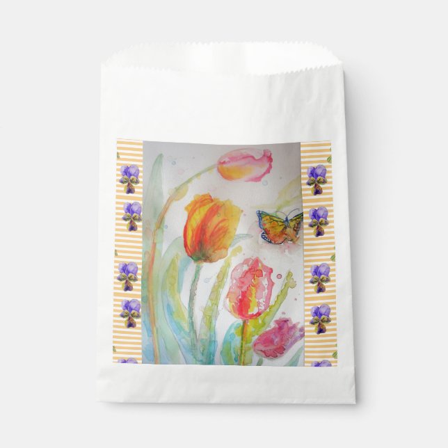 Colorful Tulip Flowers floral Party Favor Bags (Front)